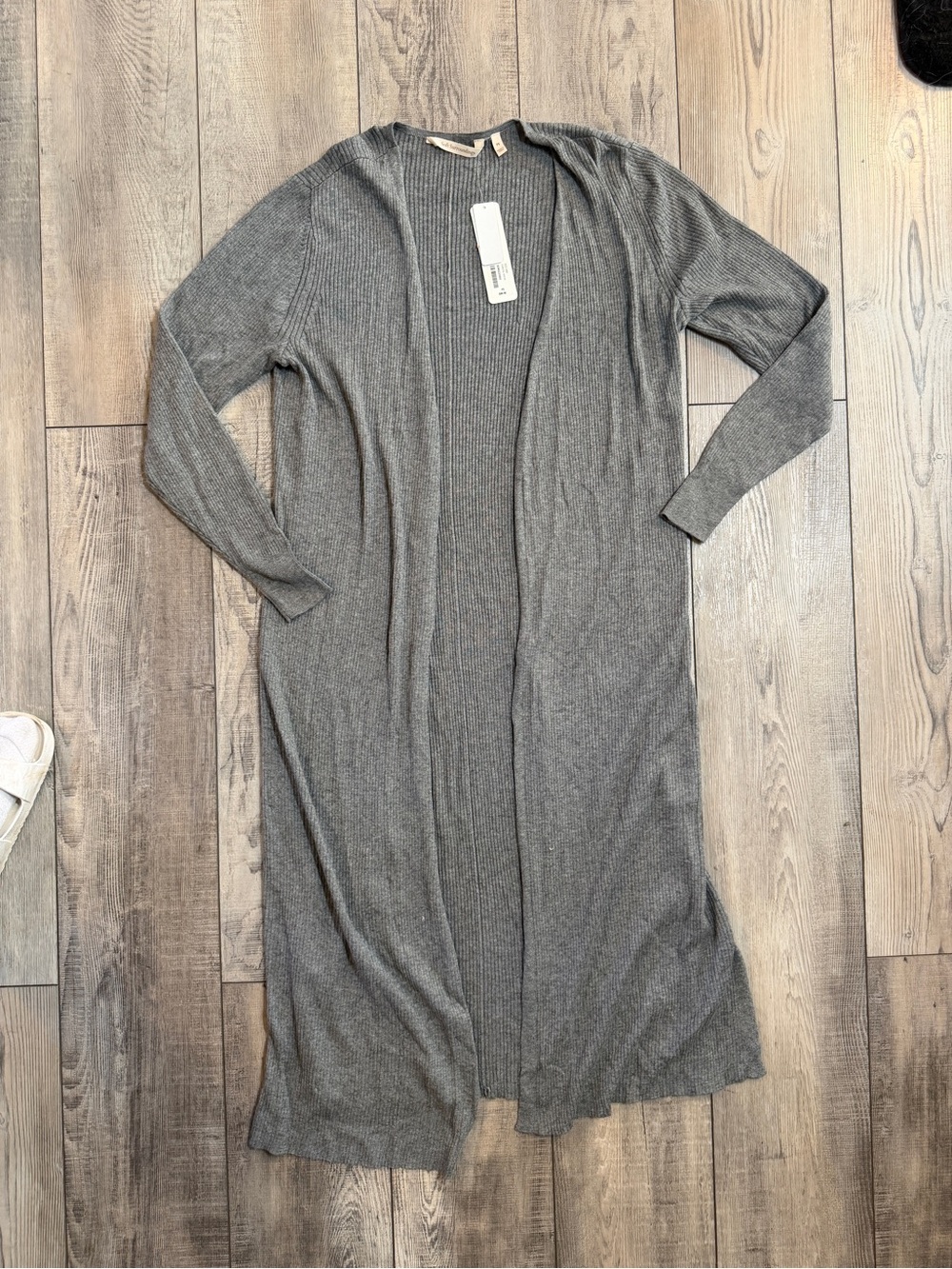 Soft Surroundings Long Open-Front Gray Knit Cardigan